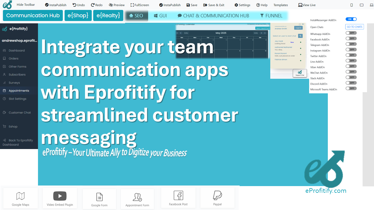 Integrate your team communication apps with Eprofitify for streamlined customer messaging